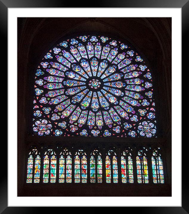 Notre Dame Stained Glass Framed Mounted Print by Geoff Storey
