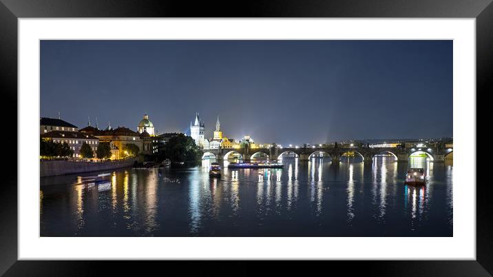 River Vltava (Prague) at night. Framed Mounted Print by Geoff Storey