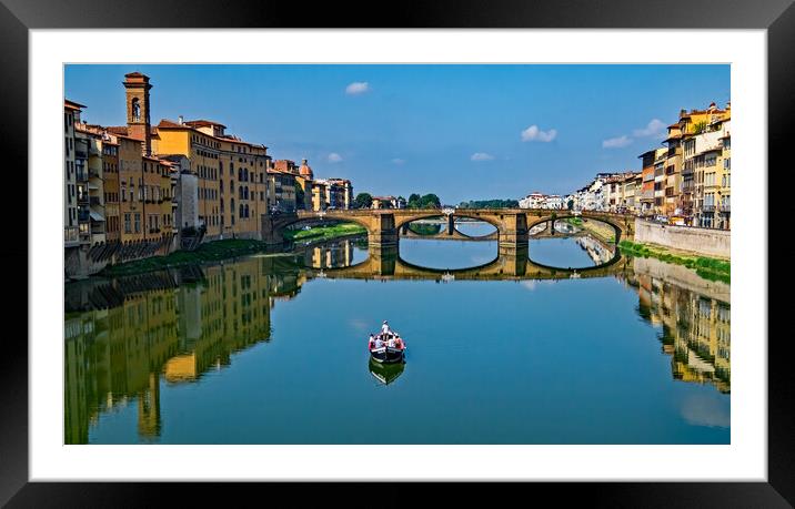 A boat on the Arno River, Florence Framed Mounted Print by Joyce Storey