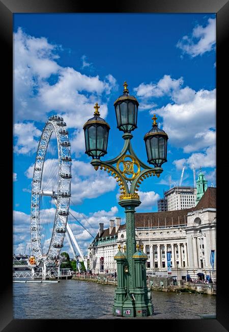 Lamp and The London Eye  Framed Print by Joyce Storey