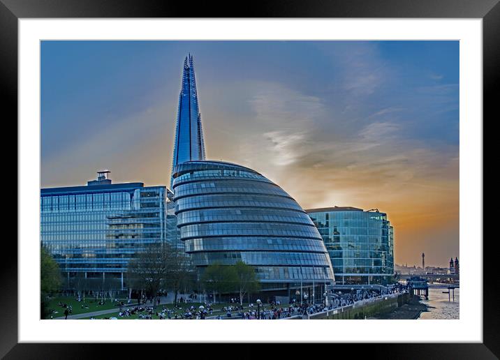 City Hall and Shard in the Early Evening Framed Mounted Print by Joyce Storey
