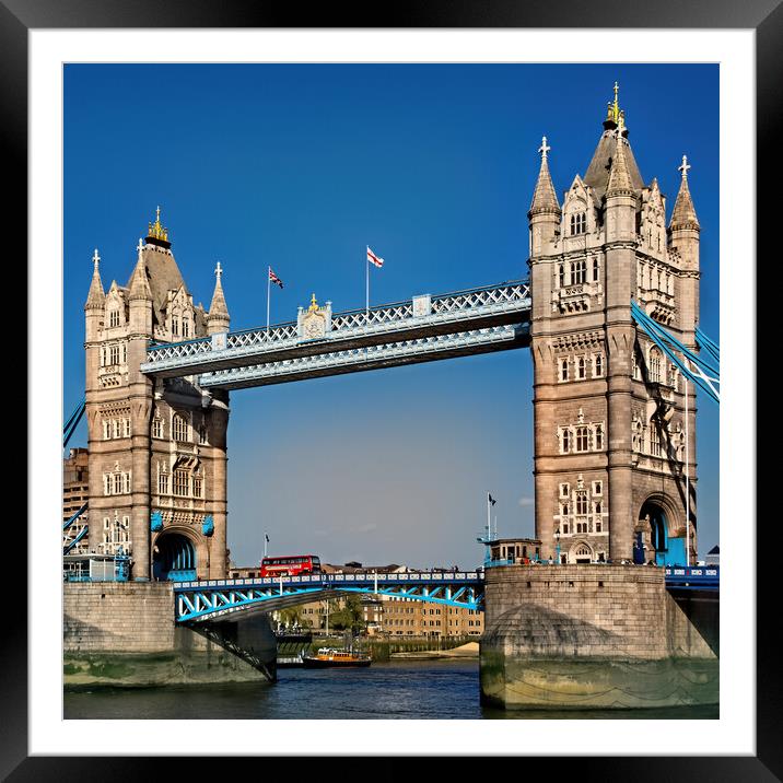 Red Bus on Tower Bridge London Framed Mounted Print by Joyce Storey