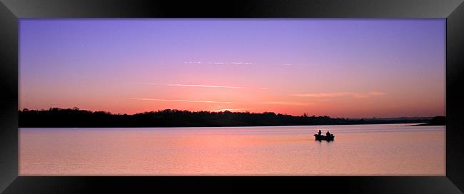 Fishing at Sunset over Rutland water Framed Print by Steven Shea