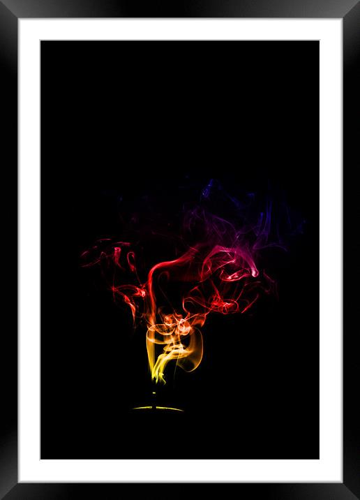 Incense smoke trail in colour Framed Mounted Print by Pam Martin