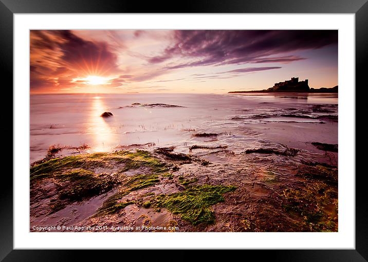 Bamburgh castle and Sunrise Framed Mounted Print by Paul Appleby