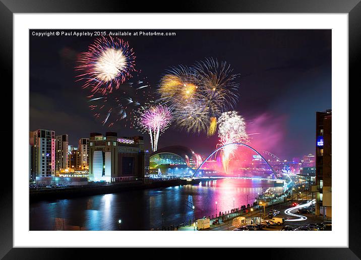  Newcastle upon Tyne, NYE Fireworks 2014/15 Framed Mounted Print by Paul Appleby