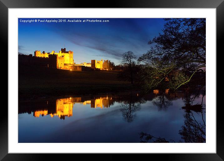 Alnwick Castle Dusk Reflection Framed Mounted Print by Paul Appleby