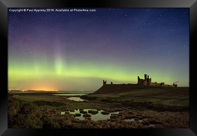 Dunstanburgh Castle Aurora New Years Day 2016 Framed Print by Paul Appleby