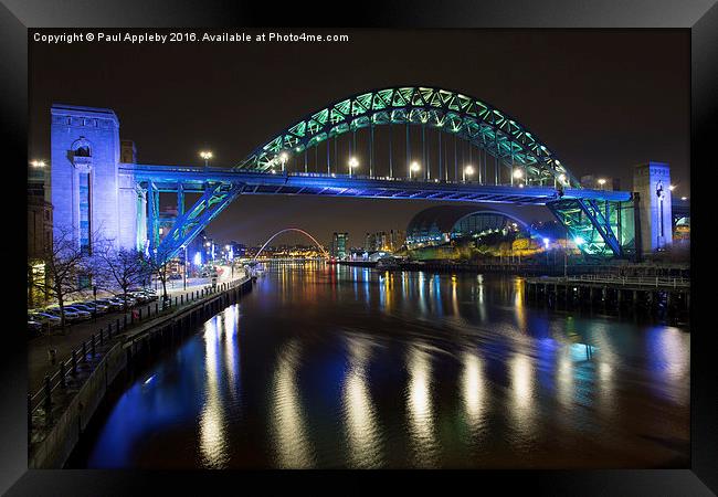  Tyne Bridge at Night Framed Print by Paul Appleby