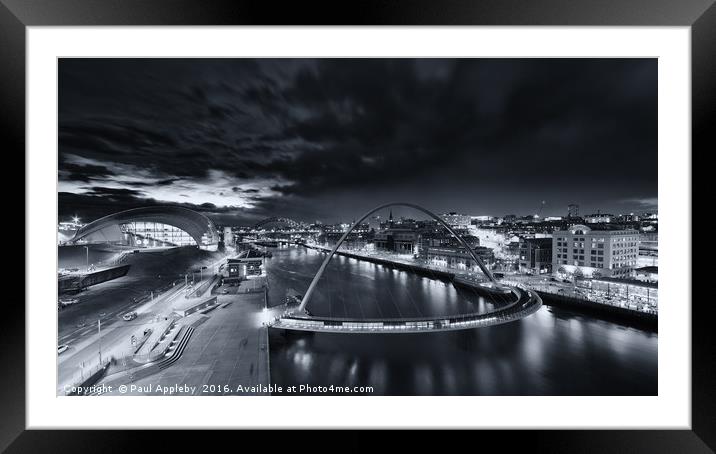 High View Twilight Tyne - monotone Framed Mounted Print by Paul Appleby