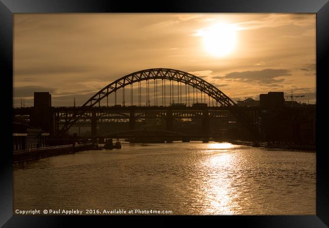 Tyne Bridge, Setting Sun Framed Print by Paul Appleby