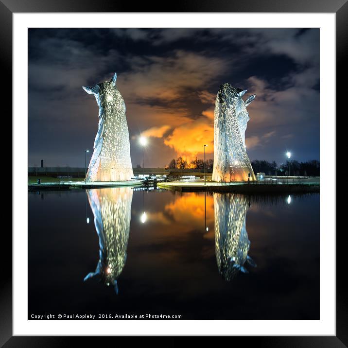 Kelpies Watching the Fire Framed Mounted Print by Paul Appleby