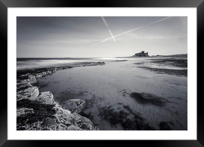 Bamburgh Castle and Contrails Framed Mounted Print by Paul Appleby
