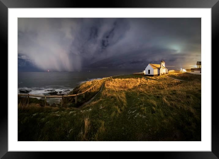 Night Time Snow Shower Passing Seaton Sluice Framed Mounted Print by Paul Appleby
