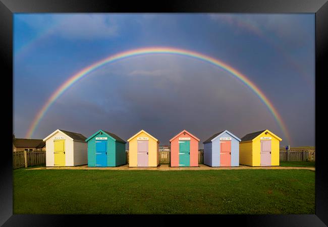 Amble Rainbow Beach Huts Framed Print by Paul Appleby