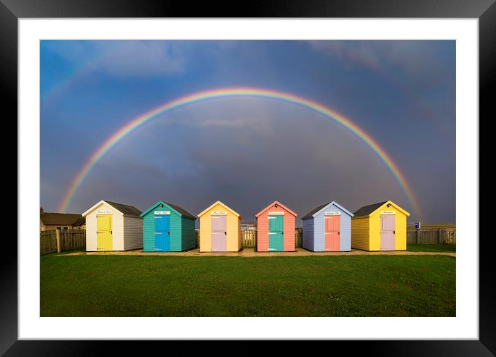 Amble Rainbow Beach Huts Framed Mounted Print by Paul Appleby