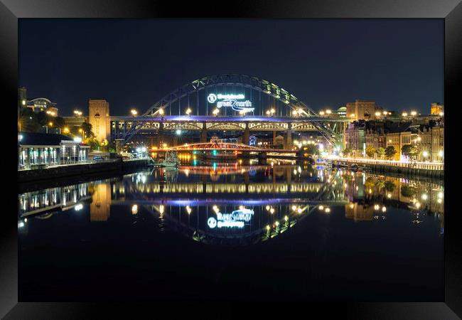 Newcastle Bridges at Night Framed Print by Paul Appleby