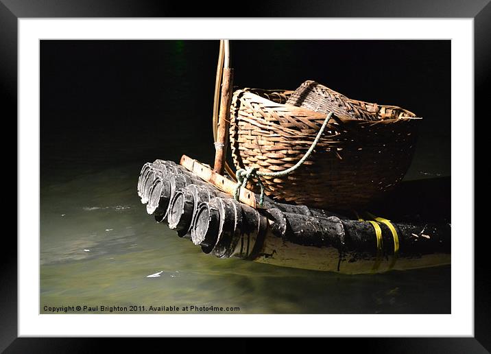 Bamboo raft for Cormorant fishing. Framed Mounted Print by Paul Brighton