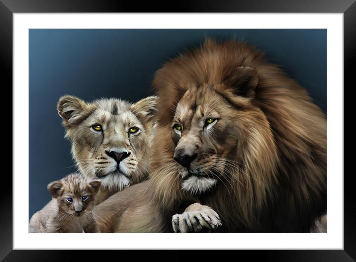 Lion Family Framed Mounted Print by Julie Hoddinott
