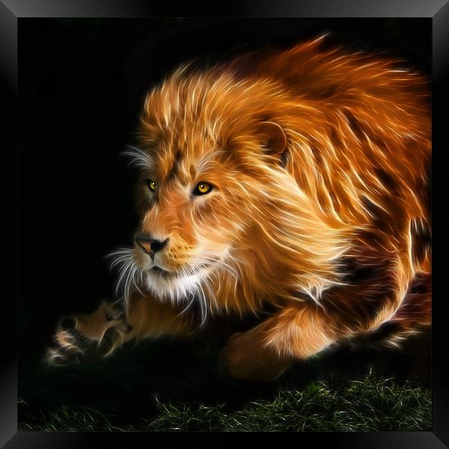 Raw Lion Power Fractal Framed Print by Julie Hoddinott