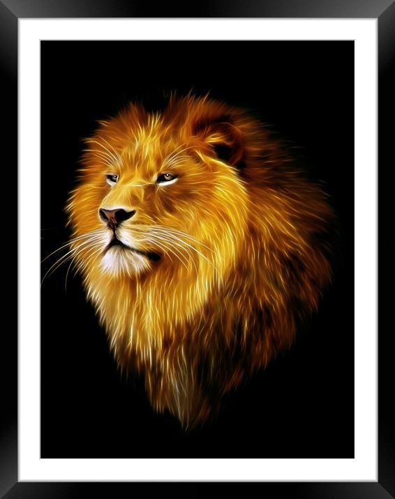 Aslan, lion fractal art Framed Mounted Print by Julie Hoddinott