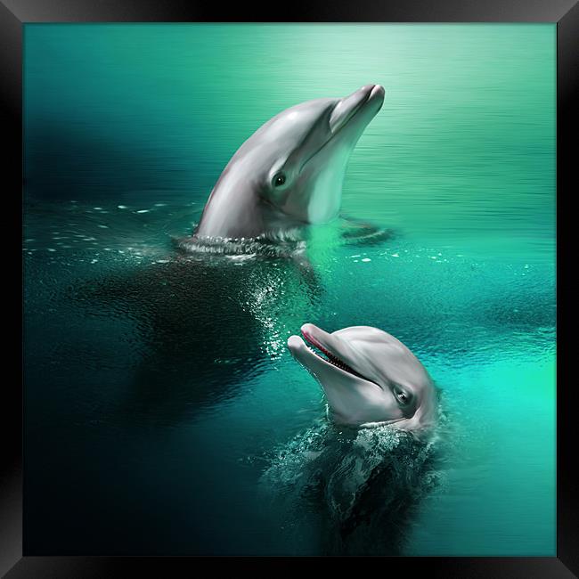 Playful Dolphins Framed Print by Julie Hoddinott