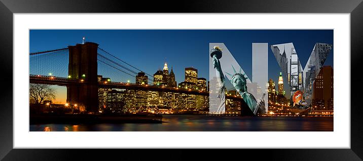 Manhattan at night Framed Mounted Print by Thomas Stroehle