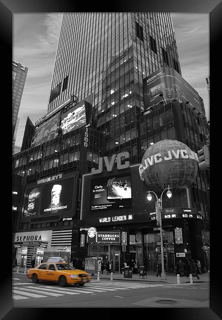 Time Square with NY Cab Framed Print by Thomas Stroehle