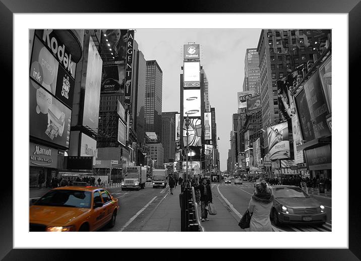 Time Square New York with yellow cab Framed Mounted Print by Thomas Stroehle