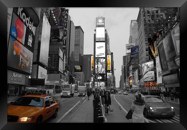 Time Square New York with yellow cab Framed Print by Thomas Stroehle