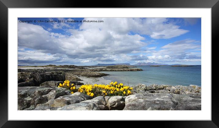 Isles of Eigg and Rum from Traigh in Arisaig. Framed Mounted Print by John Cameron