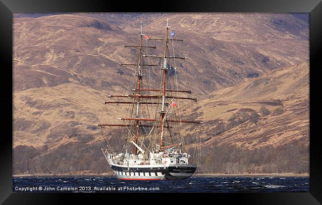 Majestic Tall Ship on Loch Linnhe Framed Print by John Cameron