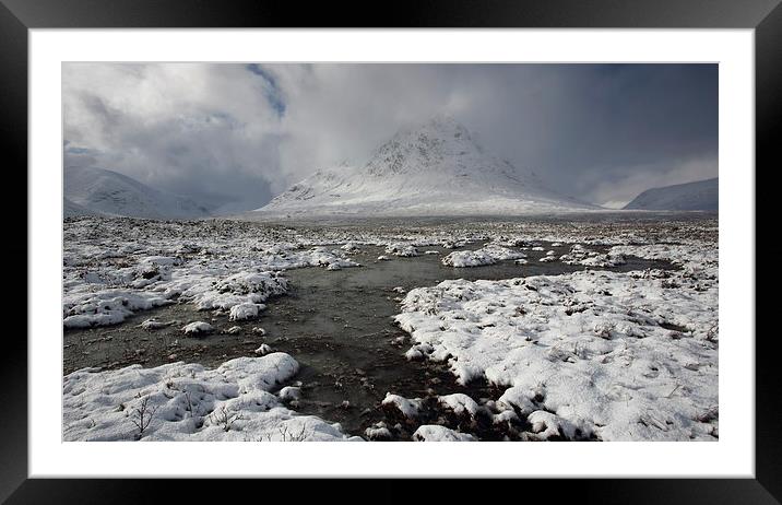 Snow showers over Buachaille Etive Mor. Framed Mounted Print by John Cameron