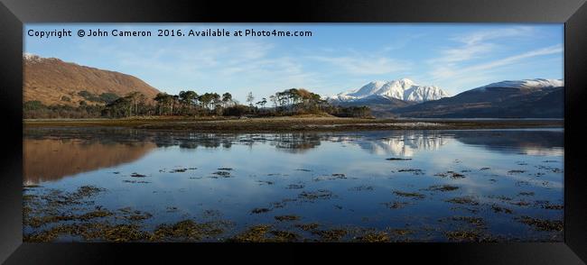Ben Nevis from Inverscaddle Bay. Framed Print by John Cameron