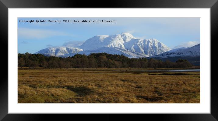 Ben Nevis with her winter coat on. Framed Mounted Print by John Cameron