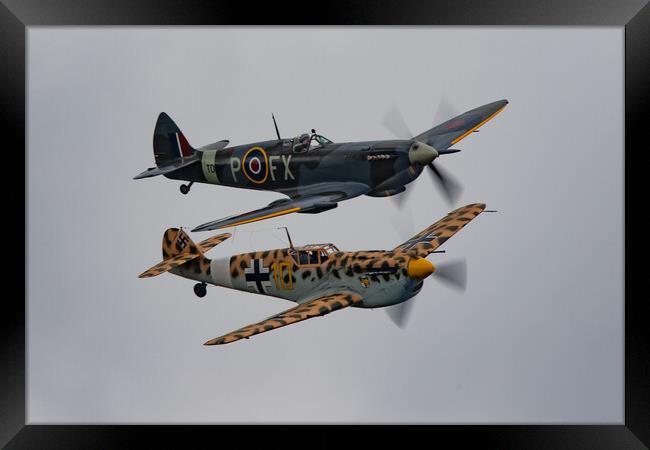 Spitfire and Buchon Framed Print by J Biggadike