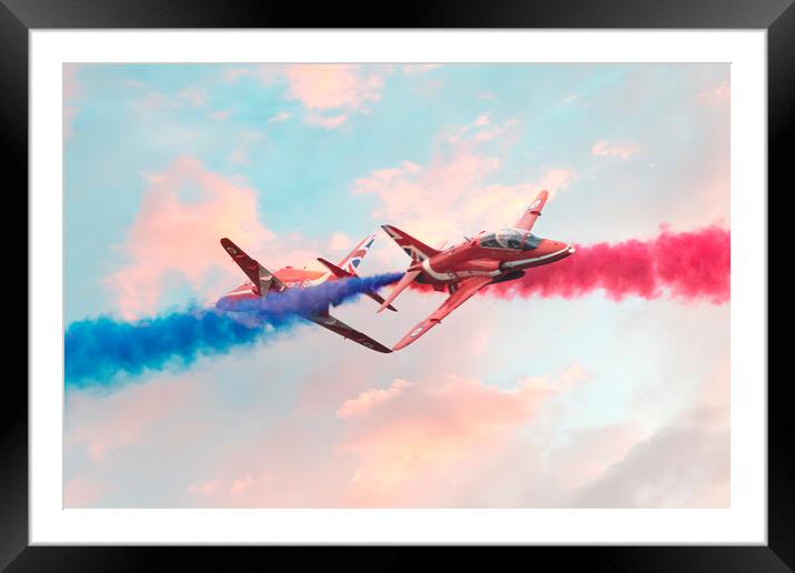 Red Arrows Synchro Pair Cross Framed Mounted Print by J Biggadike