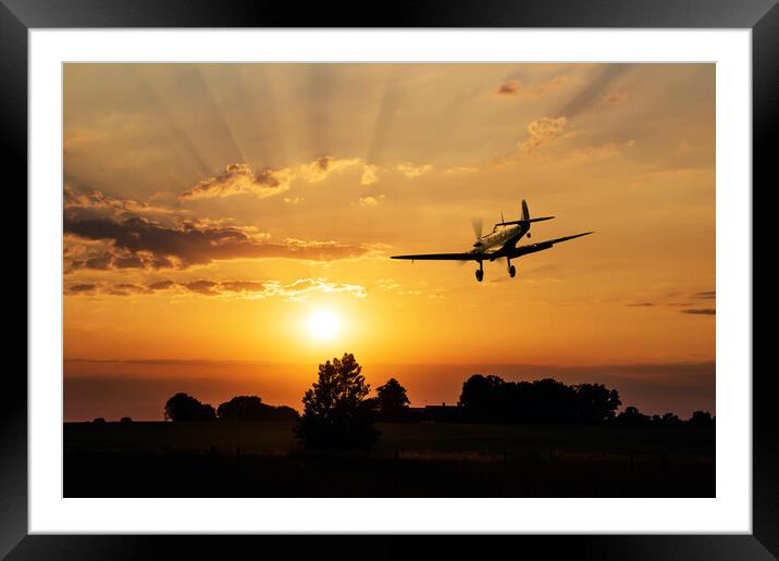 Spitfire Sunset Approach Framed Mounted Print by J Biggadike