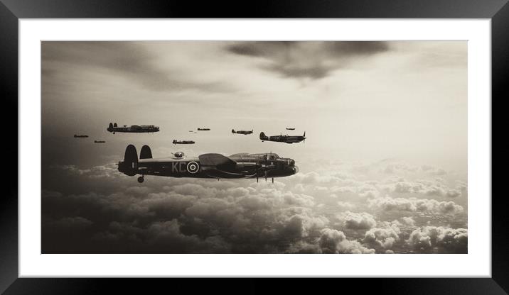 Lancasters and Spitfires Mono Framed Mounted Print by J Biggadike