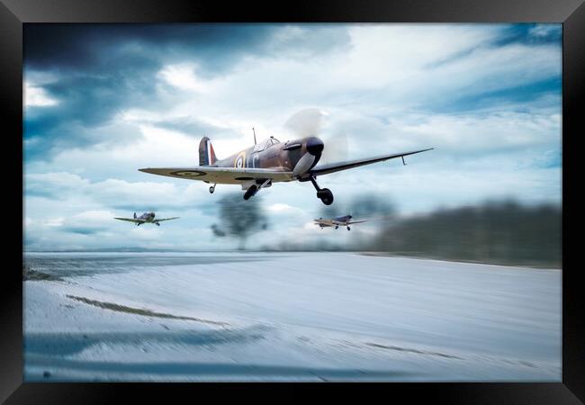 Spitfires Scramble In The Snow Framed Print by J Biggadike