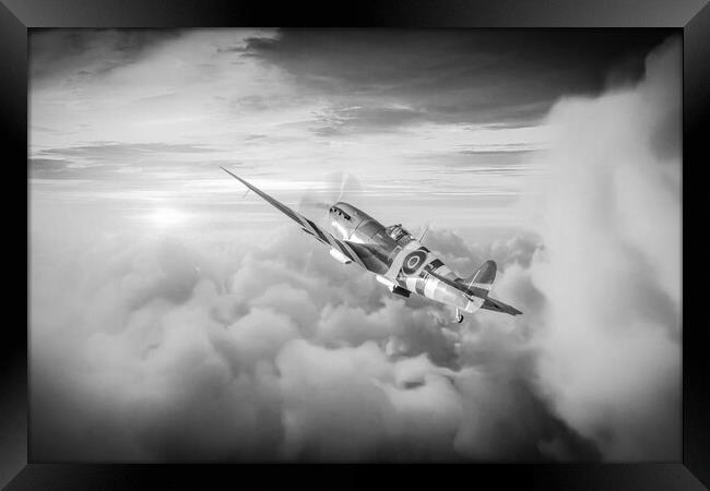 Spitfire AB910 Black and White Framed Print by J Biggadike