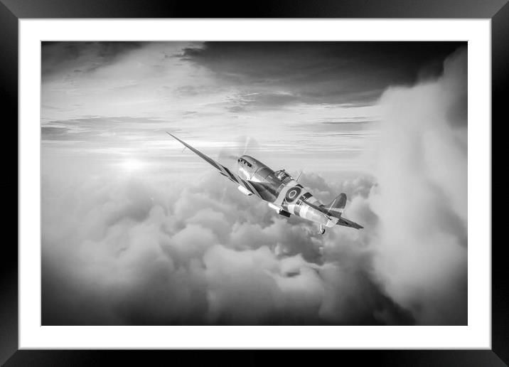 Spitfire AB910 Black and White Framed Mounted Print by J Biggadike