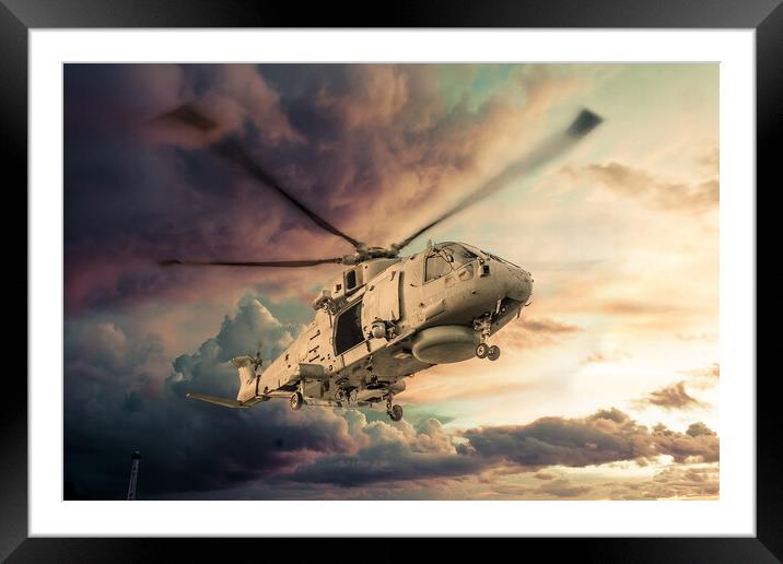 Royal Navy Merlin Helicopter Framed Mounted Print by J Biggadike