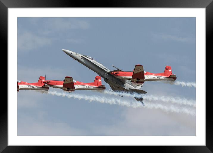 The Swiss Air Force F18 and PC7 Display Team Framed Mounted Print by J Biggadike