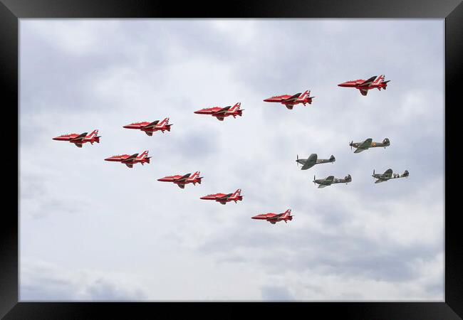 Red Arrows and BBMF Spitfires and Hurricanes Framed Print by J Biggadike