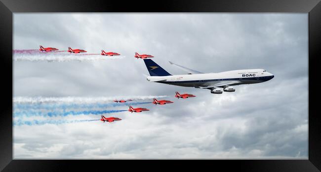 BOAC 747 and The Red Arrows Framed Print by J Biggadike
