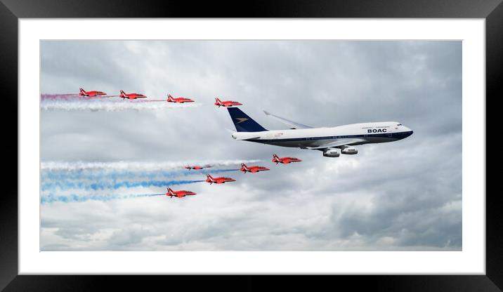 BOAC 747 and The Red Arrows Framed Mounted Print by J Biggadike