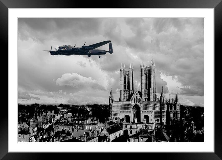 Lancaster Bomber and Lincoln Cathedral Framed Mounted Print by J Biggadike