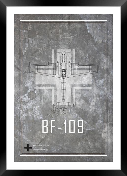 bf 109 Metal Blueprint Framed Mounted Print by J Biggadike