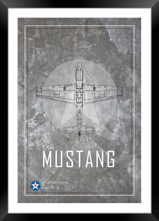 P-51 Mustang Blueprint Framed Mounted Print by J Biggadike